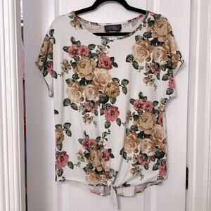 Say anything pink and brown floral front tie top size XL
